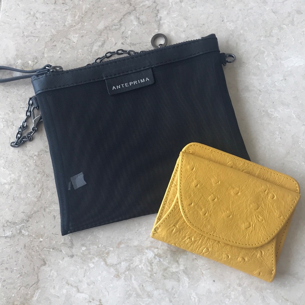 Yellow embossed ostrich thin wallet